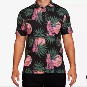 Bad‎ Birdie Mens Dayglow Polo Golf Short Sleeve Sz S Panther Palm Trees Unique